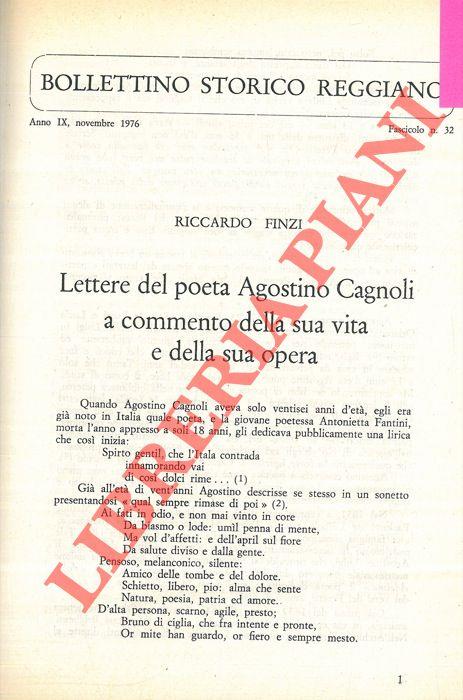 Lettere del poeta Agostino Cagnoli a commento della sua vita e della sua opera