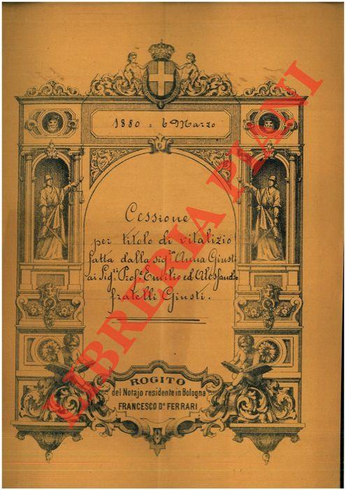 Cessione per titolo di vitalizio in merito ad un podere detto Casetti o Bolletto e di un predio denominato Botta Barisella siti nel Comune di Sala, Parrocchia di Padulle