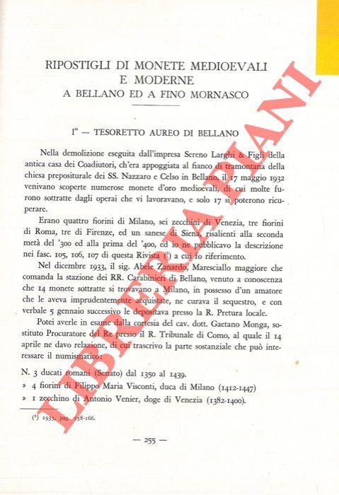 Ripostigli di monete medioevali e moderne a Bellano ed a Fino Mornasco