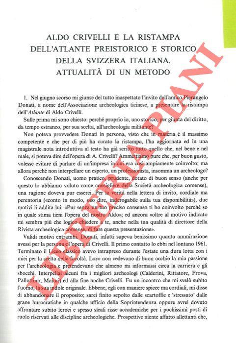 Aldo Crivelli e la ristampa dell'Atlante preistorico e storico della Svizzera Italiana. Attualità di un metodo