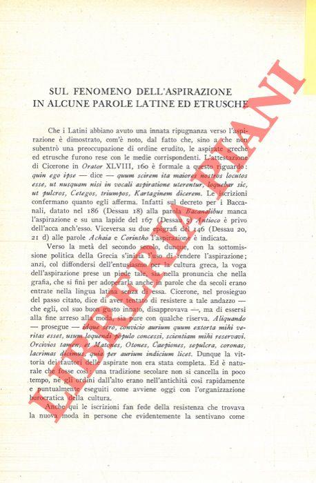 Sul fenomeno dell'aspirazione in alcune parole latine ed etrusche