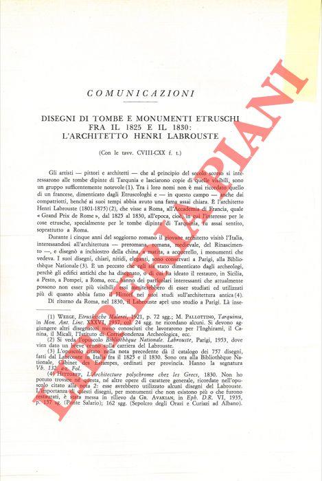 Disegni di tombe e monumenti etruschi fra il 1825 e il 1830: l'architetto Henri Labrouste