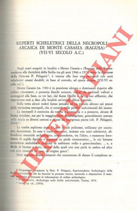 Reperti scheletrici della necropoli arcaica di Monte Casasia (Ragusa) . VII-VI secolo a. C.