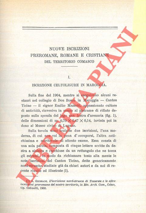 Nuove iscrizioni preromane, romane e cristiane del territorio comasco