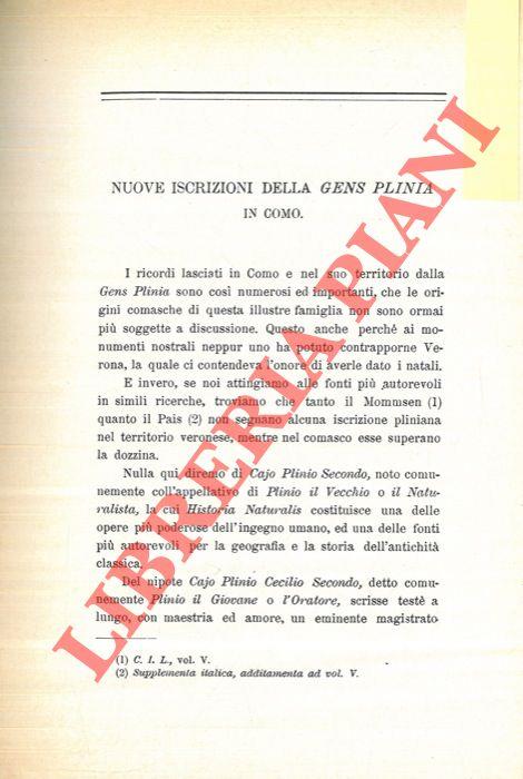 Nuove iscrizioni della “gens Plinia” in Como