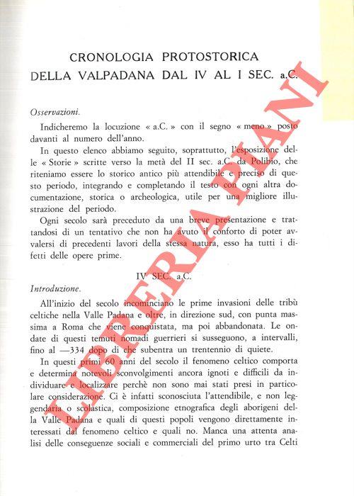 Cronologia protostorica della Valpadana dal II al I sec. a. C.