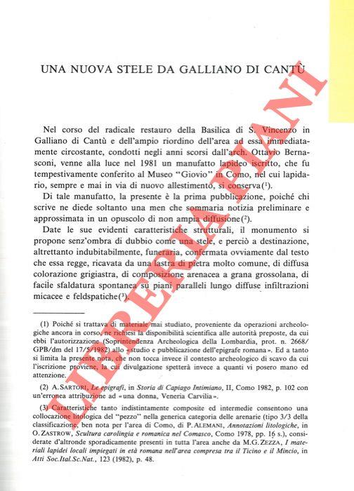Una nuova stele da Galliano di Cantù