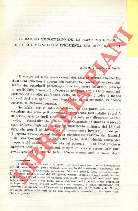 Il raggio menottiano della bassa modenese e la sua principale influenza nei moti del 1831