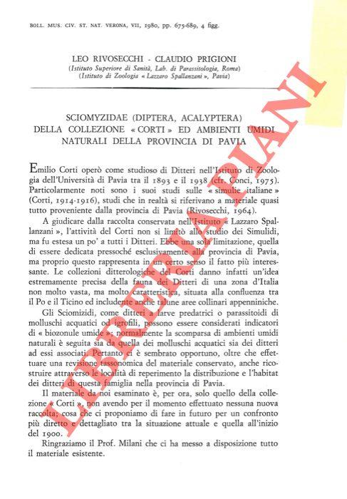 Sciomyzidae (Diptera, Acalyptera) della collezione “Corti” ed ambienti umdi naturali della prvincia di Pavia