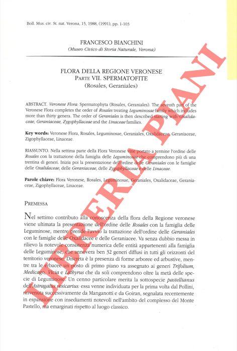 Flora della regione veronese. Spermatofite (Rosales, Geraniales)