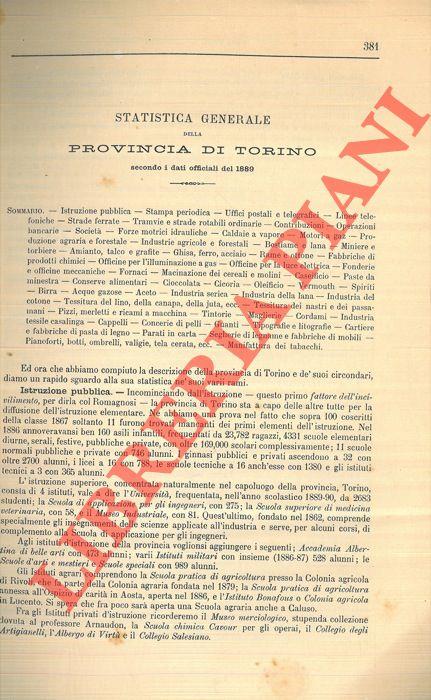 Provincia di Torino. Statistica generale