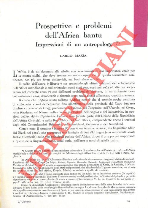 Prospettive e problemi dell'Africa bantu. Impressioni di un antropologo