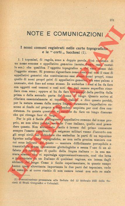 I nomi comuni registrati nelle carte topografiche e le “corti” lucchesi