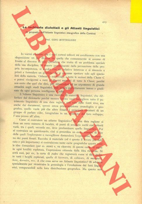 Le inchieste dialettali e gli Atlanti linguistici (a proposito dell'Atlante linguistico etnografico della Corsica)