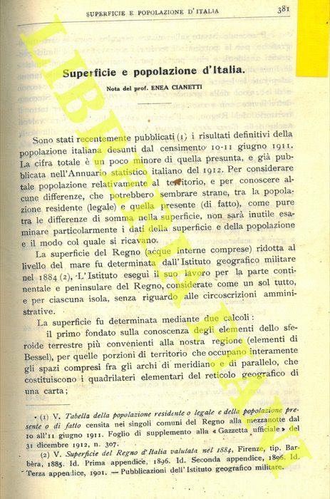 Superficie e popolazione d'Italia