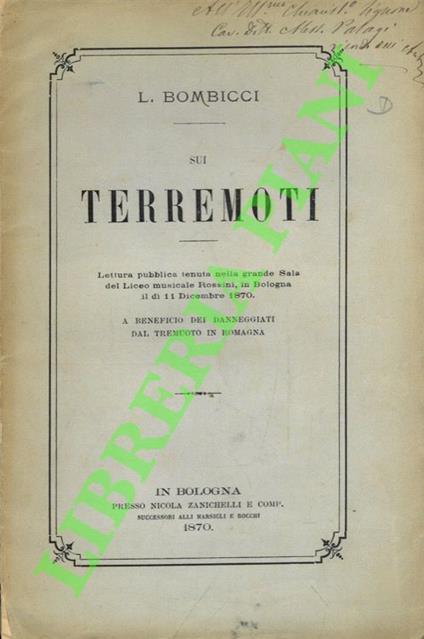 Sui terremoti. A beneficio dei danneggiati dal tremuoto in Romagna - Luigi Bombicci - copertina