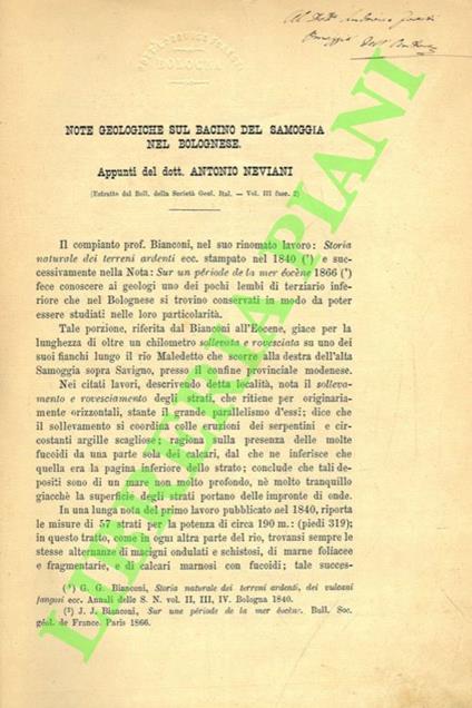 Note geologiche sul bacino del Samoggia nel bolognese - Antonio Neviani - copertina