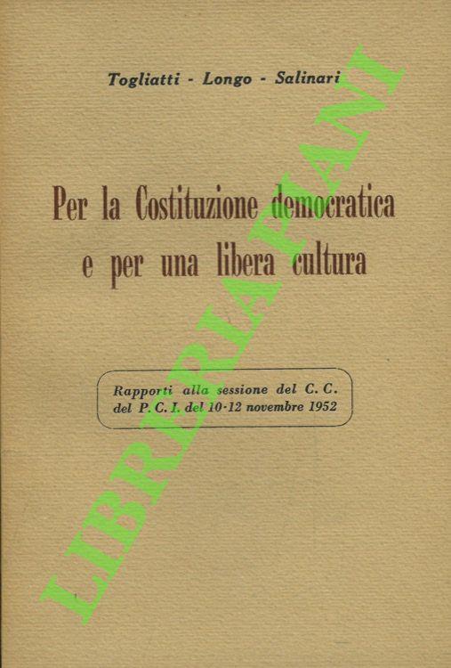 Per la Costituzione democratica e per una libera cultura - Palmiro Togliatti - copertina