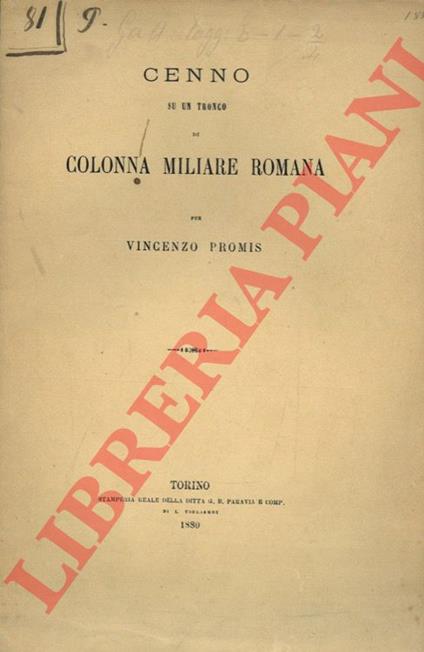 Cenno su un tronco di colonna miliare romana - Vincenzo Promis - copertina