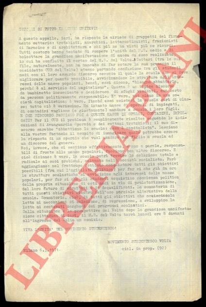 (Polemica coi "gruppetti settari" per l'unità del M.S: sulla scuola.) - copertina