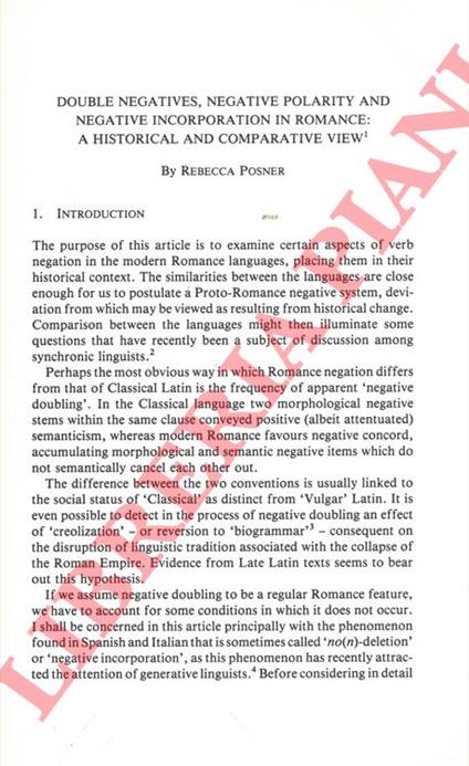 Double Negatives, Negative Polarity and Negative Incorporation in Romance: a Historical and Comparative View - copertina
