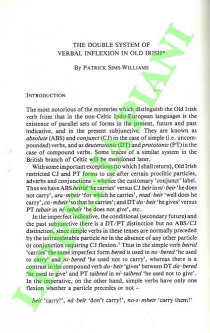 The Double System of Verbal Inflexion in Old Irish - copertina