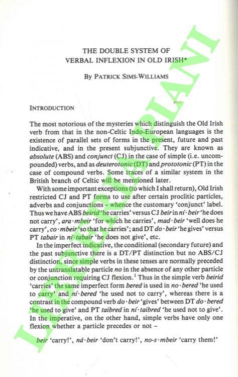 The Double System of Verbal Inflexion in Old Irish - copertina