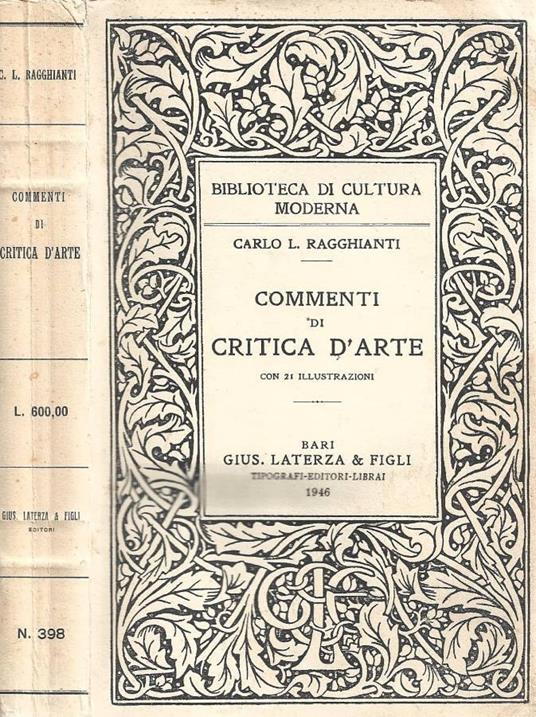 Commenti di critica d'arte - copertina