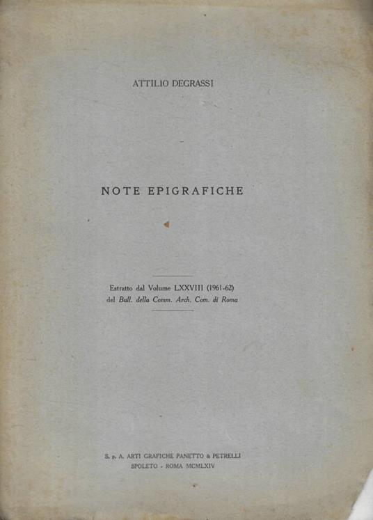 Note epigrafiche - Attilio Degrassi - copertina