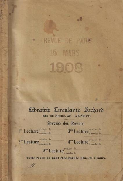 Revue de Paris n. 6 Anno 1908 - copertina