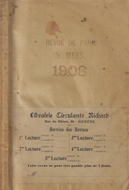 Revue de Paris n. 6 Anno 1908 - copertina