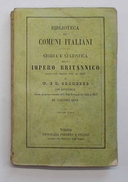 Storia e statistica dello Impero Britannico dalle sue origini fino al 1847 - copertina