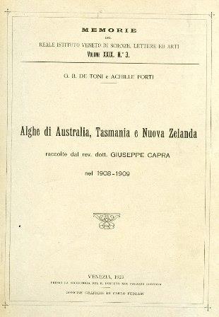 Alghe di Australia, Tasmania e Nuova Zelanda raccolte dal rev. dott. Giuseppe Capra nel 1908-1909. Memorie del Reale Istituto Veneto di Scienze, Lettere ed Arti. Volume XXIX, n° 3 - copertina