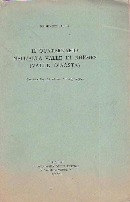 Il quaternario nell'Alta Valle di Rhêmes (Valle d'Aosta) - Federico Sacco - copertina