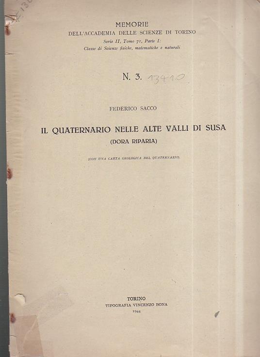 Il Quaternario nelle Alte Valli di Susa (Dora Riparia) - Federico Sacco - copertina