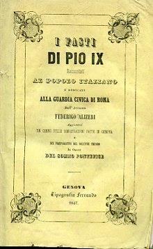 I fasti di Pio IX raccontati al popolo italiano e dedicati alla Guardia Civica di Roma. Aggiuntovi un cenno sulle dimostrazioni fatte in Genova e sui preparativi del solenne triduo in onore del Sommo Pontefice - Federigo Alizeri - copertina