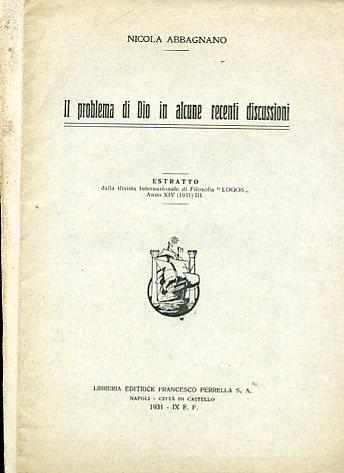 Il problema di Dio in alcune recenti discussioni. Estratto dalla Rivista Internazionale di Filosofia "Logos" anno XIV (1931) III - Nicola Abbagnano - copertina