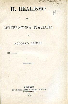 Il realismo nella letteratura italiana - Rodolfo Renier - copertina