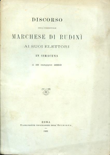 Discorso ai suoi elettori in Siracusa il 16 maggio 1883 - copertina