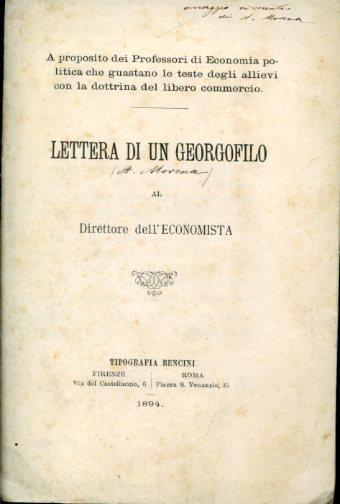 A proposito dei Professori di Economia politica che guastano le teste degli allievi con la dottrina del libero commercio. Lettera di un Gergofilo al Direttore dell'Economista - copertina