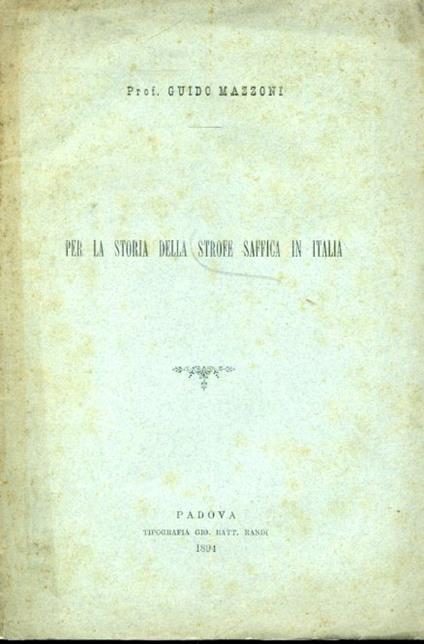 Per la storia della strofe saffica in Italia - Guido Mazzoni - copertina