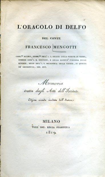 L' Oracolo di Delfo. Memoria tratta dagli Atti dell'Istituto - Francesco Mengotti - copertina