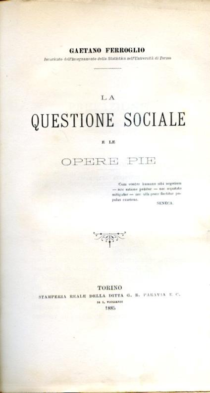 La questione sociale e le opere pie - Gaetano Ferroglio - copertina