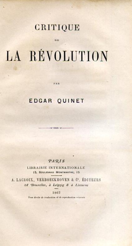 Critique de la Révolution - Edgar Quinet - copertina