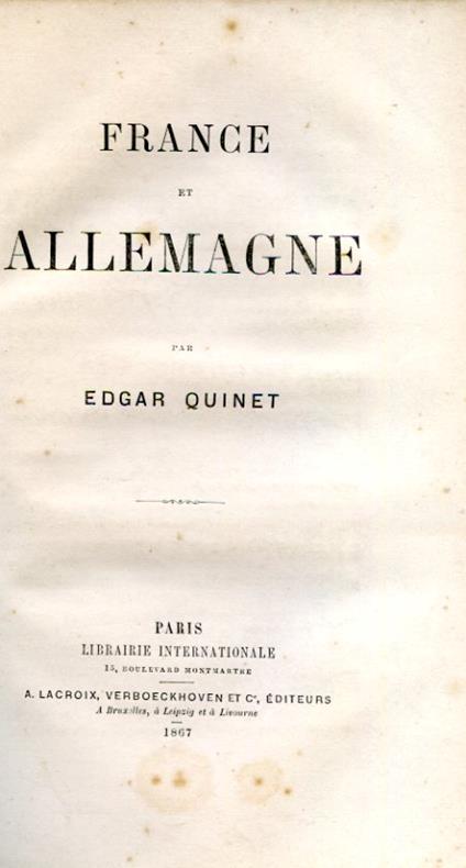 France et Allemagne - Edgar Quinet - copertina