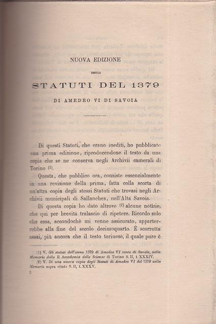 Nuova edizione degli statuti del 1379 di Amedeo VI di Savoia - Cesare Nani - copertina