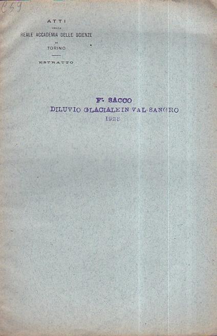 Il Diluvio glaciale nell' alta Valle del Sangro (Abruzzi). Nota - Federico Sacco - copertina