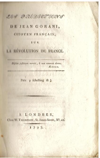 Les Preédictions de Jean [sic] Gorani, Citoyen Français sur la Révolution de France - Giuseppe Gorani - copertina