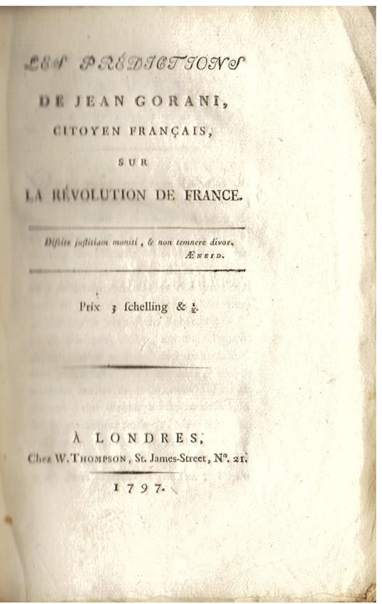 Les Preédictions de Jean [sic] Gorani, Citoyen Français sur la Révolution de France - Giuseppe Gorani - copertina