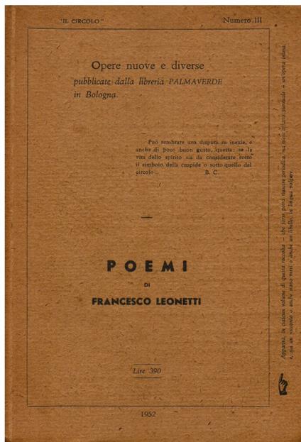 Poemi - Francesco Leonetti - copertina